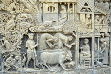 stone carving on wall