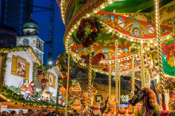 Beautiful carousel at christmas market, Birmingham UK