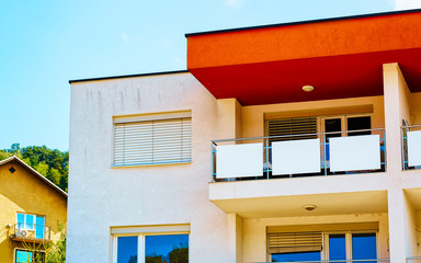 Balcony of Modern residential apartment house Maribor Slovenia reflex