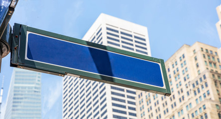 5th ave, Manhattan New York downtown. Blue color street signs,