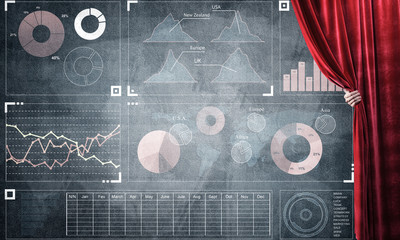 Business success strategy concept presented by infographs on concrete wall