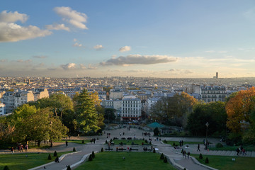 Naklejka premium Panoramic aerial view of the Paris at sunset, Montmartre, France.