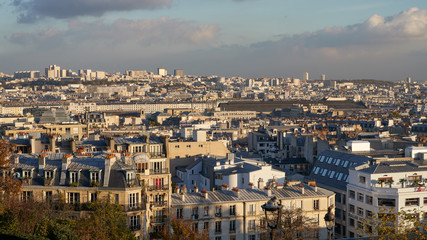 Panoramic aerial view of the Paris at sunset, Montmartre, France.