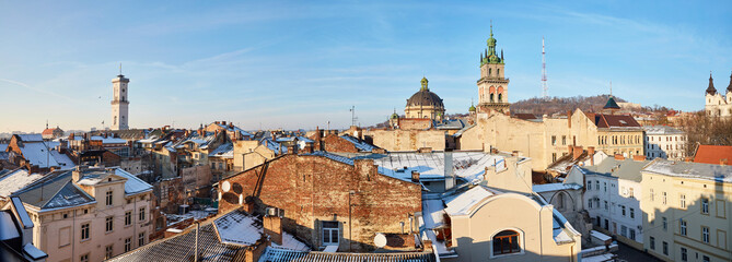 winter panorama of Lviv,Ukraine
