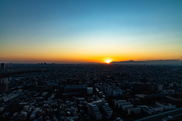 Mt. Fuji and Tokyo city view sunset time