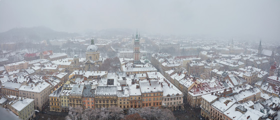 snow-covered city view Lviv ,Ukraine