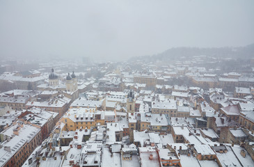 falling snow in Lviv ,Ukraine
