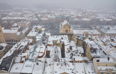 Winter panorama of Lviv from the tower Lviv , Ukraine