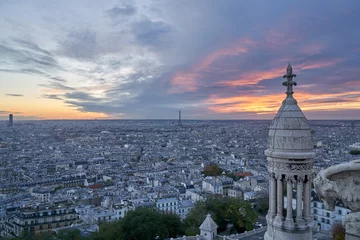 Deurstickers Panorama of the Paris and Eiffel Tower at sunset from the top of Montmartre, France. © vadim_ozz