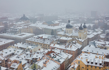 Winter in Lviv panorama of the city Lviv , Ukraine