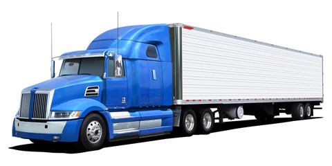 Western Star truck with blue cab Isolated on a white background.