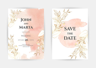 wedding invitation templates. Cover design with gold ornaments. set with hand drawn watercolor background. Trendy templates for banner, flyer, poster, greeting. eps10