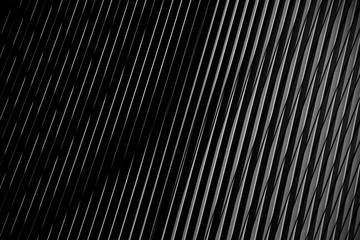 Digitally rendered image of metal grid structure with shadows. Abstract black and white background for industry, technology or modern architecture issues. Geometric composition with diagonal pattern. 