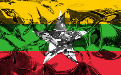 Burma flag with metallic reflections