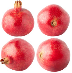 Isolated pomegranate collection. Four different shapes of pomegranate fruit isolated on white background with clipping path