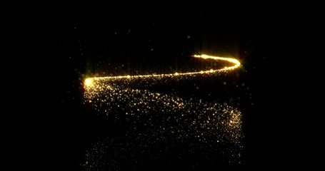 Gold sparkling spiral trail with shimmering glitter particles, Christmas holiday background design. Abstract golden glittery spiral tail, magic glittering and glowing sparkle twirl © Ron Dale