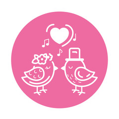 Cute birds in love line color icon. Valentines day concept. Wedding illustration. Sign for web page, mobile app, social media. Pictogram UI UX and GUI. Vector clipart, template. Editable stroke.