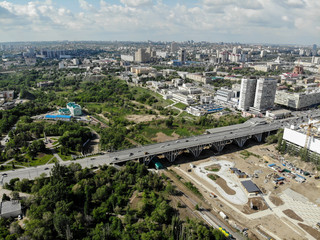 The city of Volgograd. Astrakhan bridge. Floodplain of the Tsaritsa River. River port. Russia.