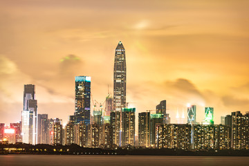 Shenzhen city skyline night scenery, China