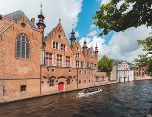Classic view of channels of Bruges. Belgium.