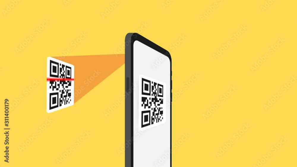 Poster qr verification. a mobile phone with a scanner reads the qr code.
