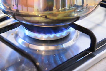 Gas Stove in the Kitchen With Bowl Up