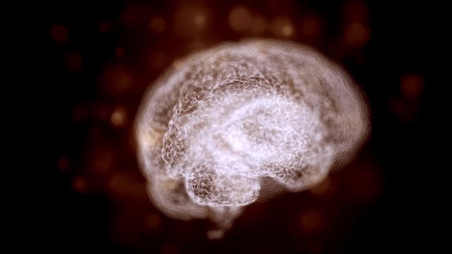 Abstract video of human brain in fire flames against black background.