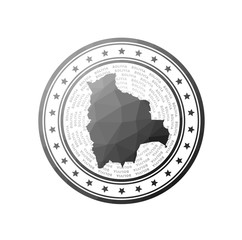 Flat low poly stamp of Bolivia. Polygonal Bolivia badge. Trendy vector logo of the country.