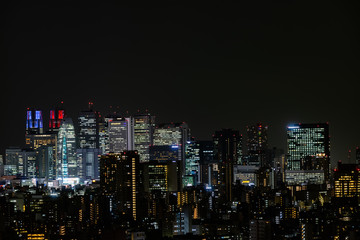 Fototapeta na wymiar Tokyo Shinjuku city buildings night view and sky