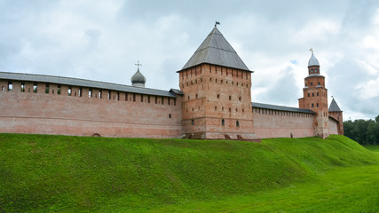 Fototapeta na wymiar Towers and walls of the Novgorod Kremlin