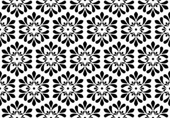 Foto auf Acrylglas Flower pattern. Seamless white and black ornament. Graphic vector background. Ornament for fabric, wallpaper, packaging © ELENA