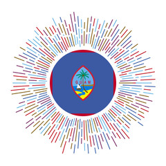 Guam sign. Country flag with colorful rays. Radiant sunburst with Guam flag. Vector illustration.