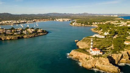 lighthouse in the Bay of Cala Portocolom Mallorca Spain
