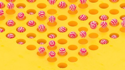 Vivid colored abstract background with colorful pink candies. Minimal art.