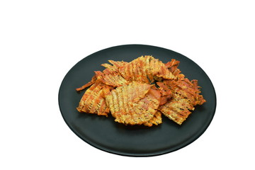 crushed grilled squid tradition Thai snack on plate