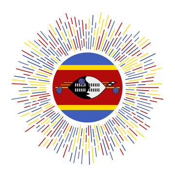 Eswatini sign. Country flag with colorful rays. Radiant sunburst with Eswatini flag. Vector illustration.
