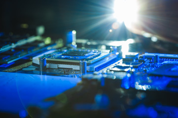 electronic circuit board concept of modern and high technology with computer programming