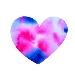 Watercolor hand drawn isolate illustration of heart shaped spot.  Pink and blue gradient.