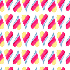 Seamless pattern of watercolor heart shaped spots, for wrapping paper, wallpaper, fabric pattern, backdrop, print, gift wrap, cover of notebook, envelope. St. Valentine's design.