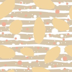 Seamless repeating pattern with golden geometric shapes and pastel blue stripes on beige background. Abstract Style Design.