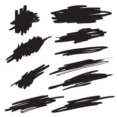 Scribble brush strokes set, vector logo design element, banners