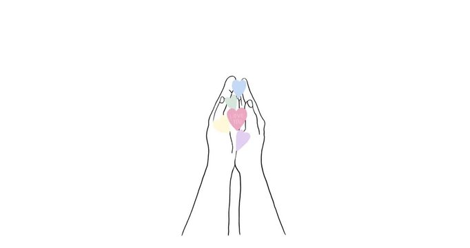 Happy Valentines day greeting animation. Video with hearts flies from two open hands