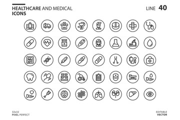 Medical icon set in outline style. Vector logo design template. Modern design icon, symbol, logo and illustration. Vector graphics illustration and editable stroke. Isolated on white background.