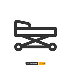 medical bed icon in line style. Vector logo design template. Modern design icon, symbol, logo and illustration. Vector graphics illustration and editable stroke. Isolated on white background.