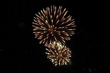 Colorful holiday fireworks on the black sky background