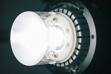 Close up of a studio flash strobe bulb