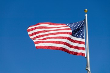 US Flag flying backwrds in the wind