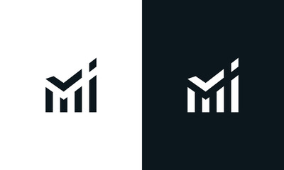 Minimalist line art Ladder Mi logo. This logo icon incorporate with ladder and letter M,I in the creative way. - obrazy, fototapety, plakaty