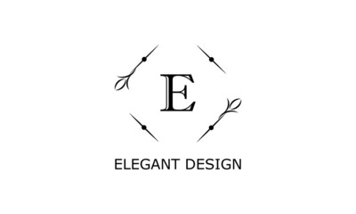 Monogram with elegant letter E. Vector logo on a white background. Floral logo