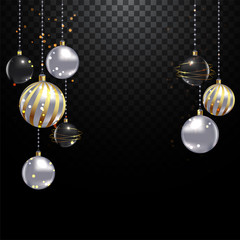 vector illustration of Beautiful glam christmas elegant white and black decoration balls on PNG background. merry christmas.